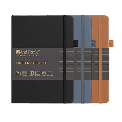 &And Per Se A5 Hardcover Journal Notebook – Multiple Paper Styles - Brown,Blue&Black