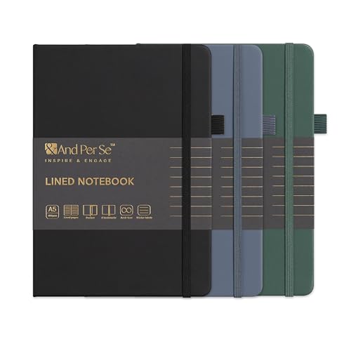 &And Per Se A5 Hardcover Journal Notebook – Multiple Paper Styles - Black,Blue&Green