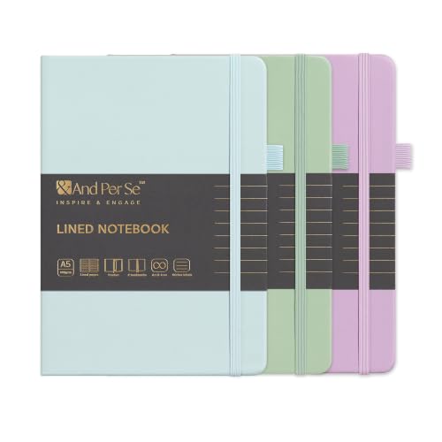 &And Per Se A5 Hardcover Journal Notebook – Multiple Paper Styles - Cyan,Purple&Light Green