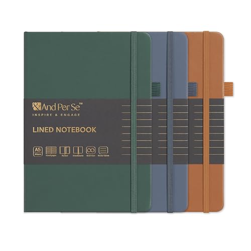 &And Per Se A5 Hardcover Journal Notebook – Multiple Paper Styles - Brown,Blue&Green