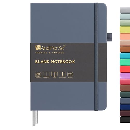 &And Per Se A5 Hardcover Journal Notebook – Multiple Paper Styles - Dark Blue