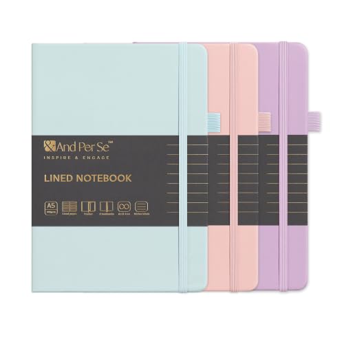 &And Per Se A5 Hardcover Journal Notebook – Multiple Paper Styles - Cyan,Pink&Purple
