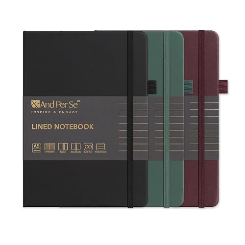 &And Per Se A5 Hardcover Journal Notebook – Multiple Paper Styles - Black,Green&Dark Red