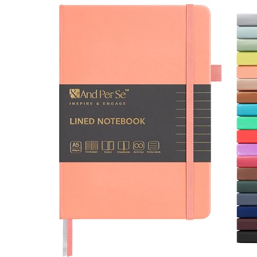 &And Per Se A5 Hardcover Journal Notebook – Multiple Paper Styles - Peach Pink