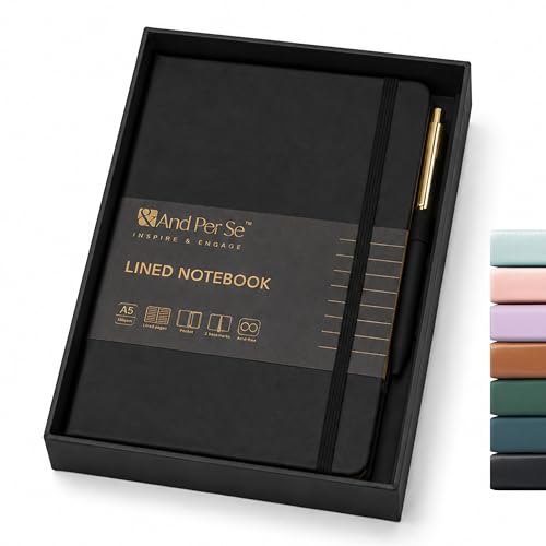 &And Per Se A5 Journal & Pen Set – Lined and Dotted Styles - Black
