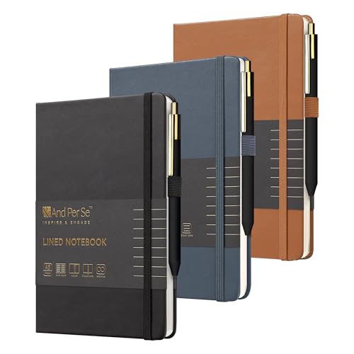 &And Per Se A5 Journal & Pen Set – Lined and Dotted Styles - Black-Blue-Brown