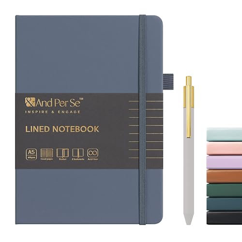 &And Per Se A5 Journal & Pen Set – Lined and Dotted Styles - Dark Blue