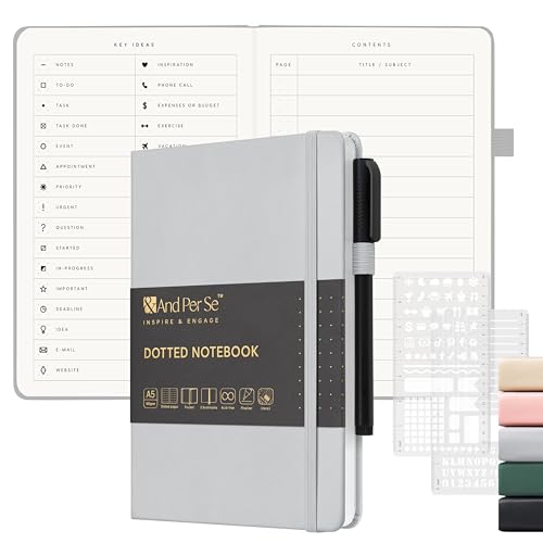 &And Per Se A5 Journal & Pen Set – Lined and Dotted Styles - Grey