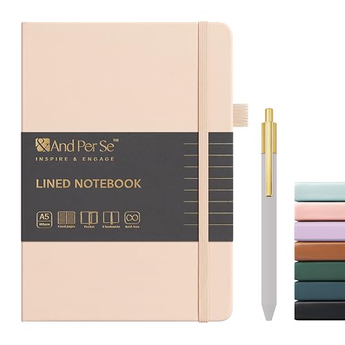 &And Per Se A5 Journal & Pen Set – Lined and Dotted Styles - Light Apricot