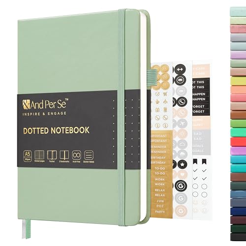&And Per Se A5 Hardcover Journal Notebook – Multiple Paper Styles - Light Green