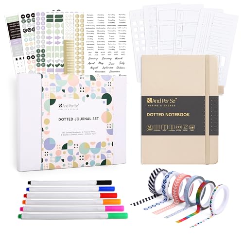 &And Per Se A5 Journal & Pen Set – Lined and Dotted Styles - Light Apricot