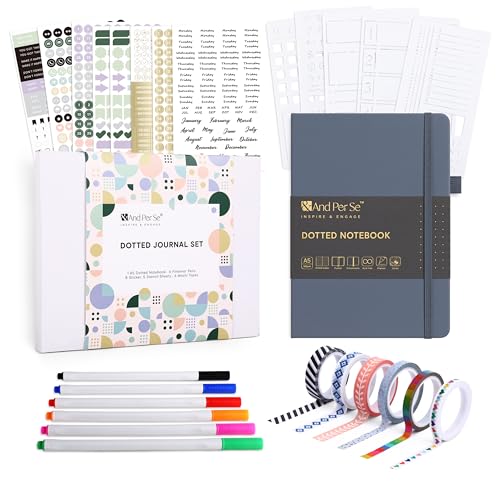 &And Per Se A5 Journal & Pen Set – Lined and Dotted Styles - Dark Blue