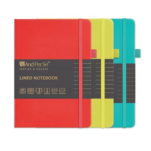 &And Per Se A5 Hardcover Journal Notebook – Multiple Paper Styles - Red,Turquoise&Lime Green