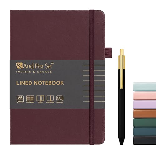 &And Per Se A5 Journal & Pen Set – Lined and Dotted Styles - Dark Red