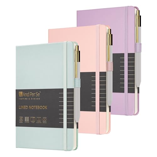 &And Per Se A5 Journal & Pen Set – Lined and Dotted Styles - Pink-Purple-Cyan
