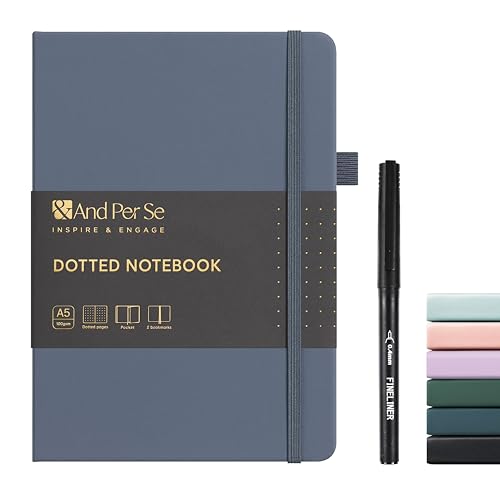 &And Per Se A5 Journal & Pen Set – Lined and Dotted Styles - Dark Blue
