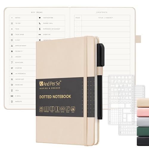&And Per Se A5 Journal & Pen Set – Lined and Dotted Styles - Light Apricot