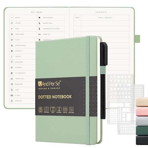 &And Per Se A5 Journal & Pen Set – Lined and Dotted Styles - Light Green