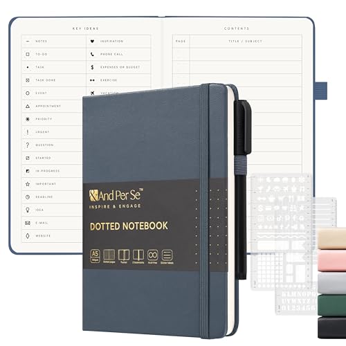 &And Per Se A5 Journal & Pen Set – Lined and Dotted Styles - Dark Blue