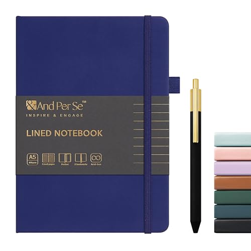 &And Per Se A5 Journal & Pen Set – Lined and Dotted Styles - Royal Blue