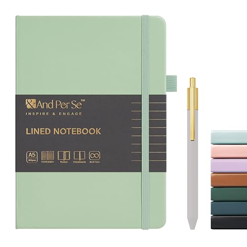 &And Per Se A5 Journal & Pen Set – Lined and Dotted Styles - Light Green