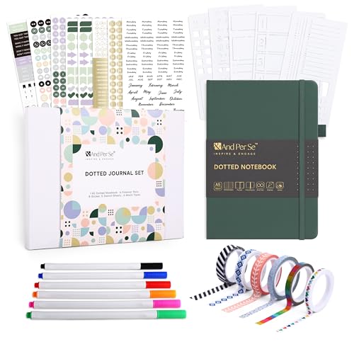&And Per Se A5 Journal & Pen Set – Lined and Dotted Styles - Green