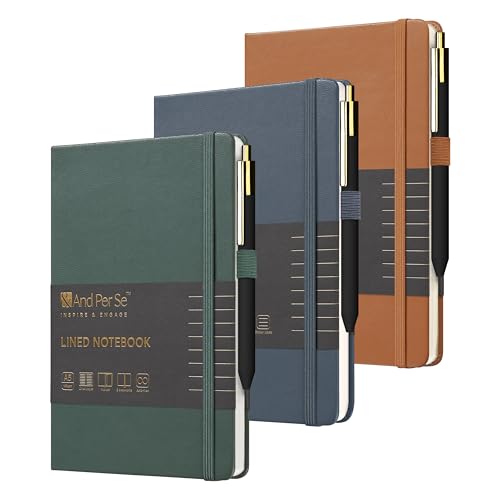 &And Per Se A5 Journal & Pen Set – Lined and Dotted Styles - Green-Blue-Brown